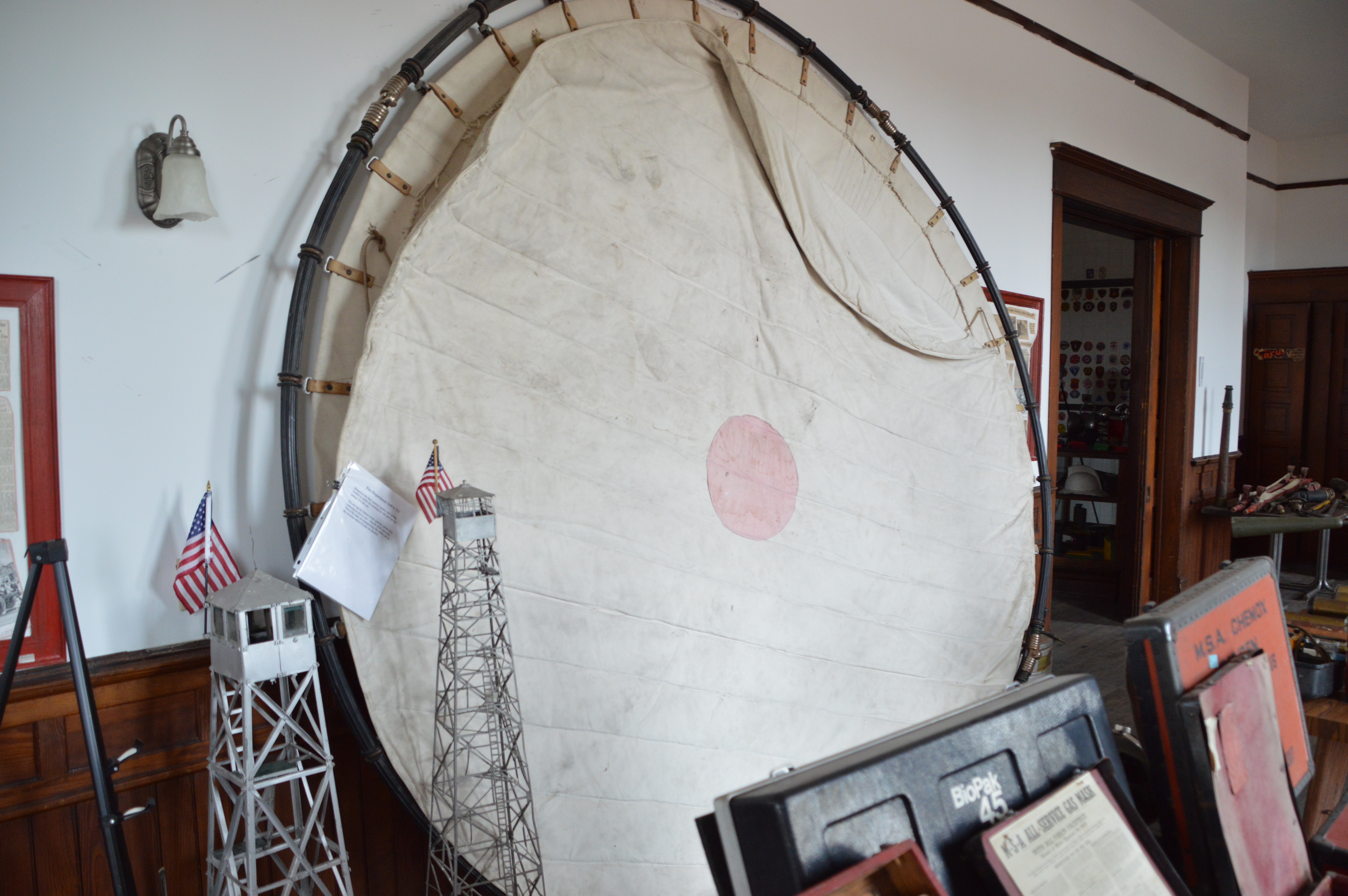 A large circular mat, that would be used to escape a fire