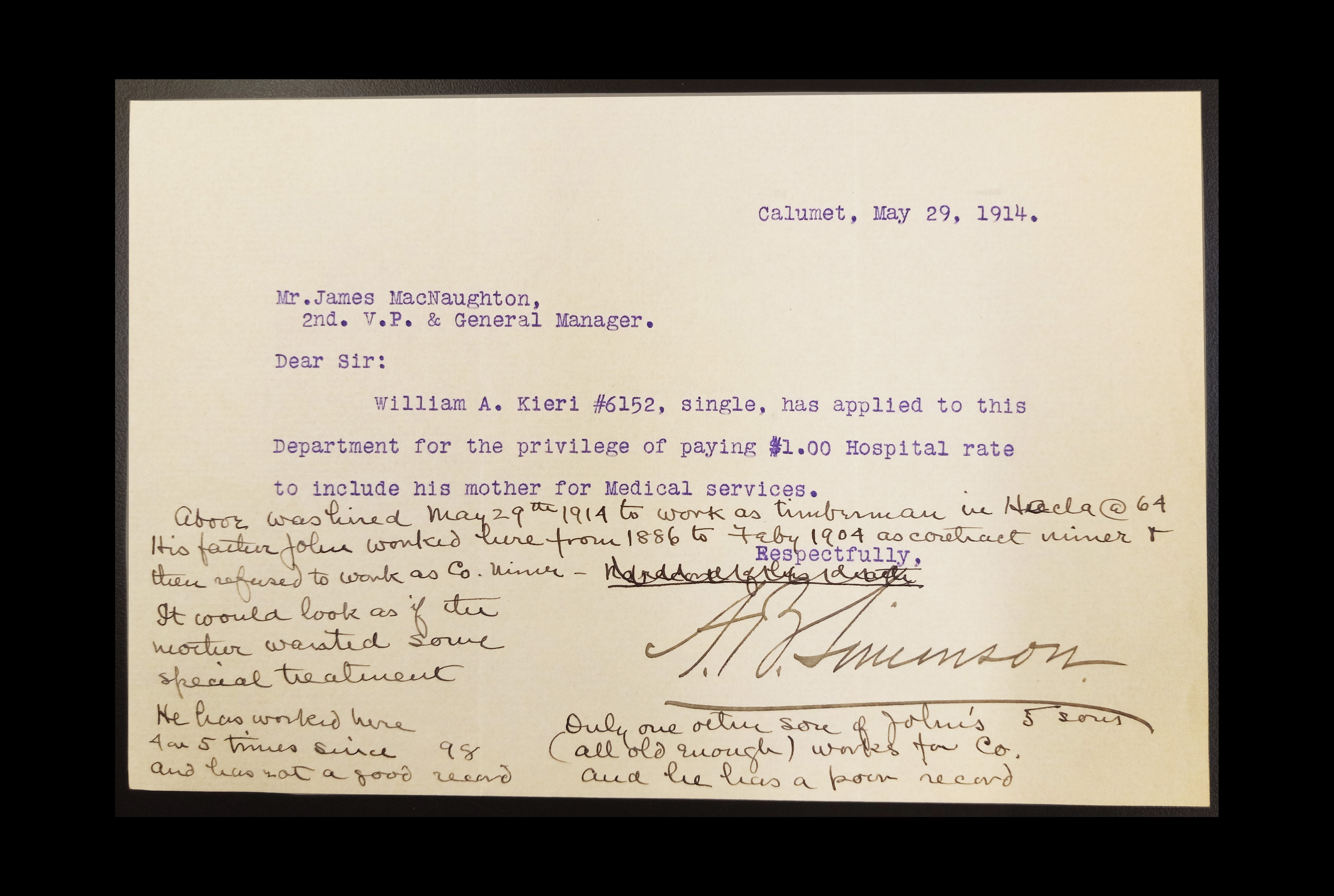 A historic document from the MTU Archives.