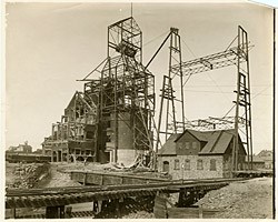 Historic Photo: Construction of the #2 Shaft-rockhouse at the Quincy Mine, circa 1908.