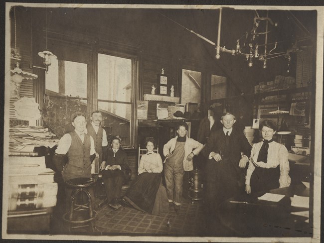 Employees – and records – are shown in this historic photo (ca. 1900) of the business office at the Wertin & Co. store on 5th Street in Red Jacket (Calumet).  Records from the store were recently donated to Keweenaw NHP by descendants of the Wertin family