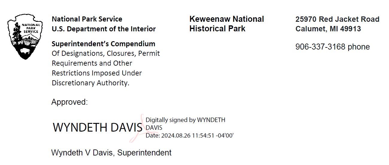 Screenshot showing the electronic signature of the Keweenaw NHP superintendent