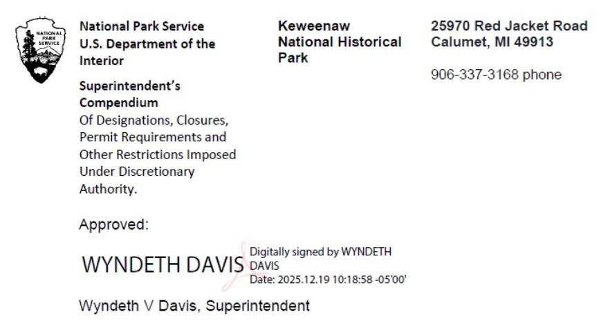 Screenshot showing the electronic signature of the Keweenaw NHP superintendent