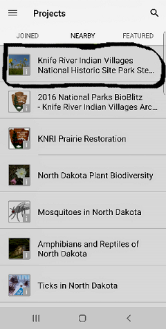 List from project drop down menu. Knife River project is the first of seven listings.