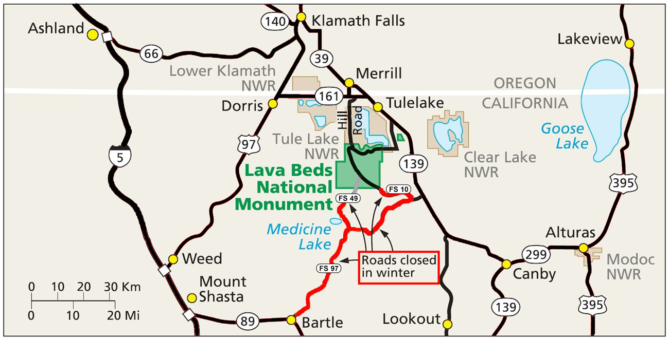 Area Map showing roads that are not maintained or that might be closed during winter weather.