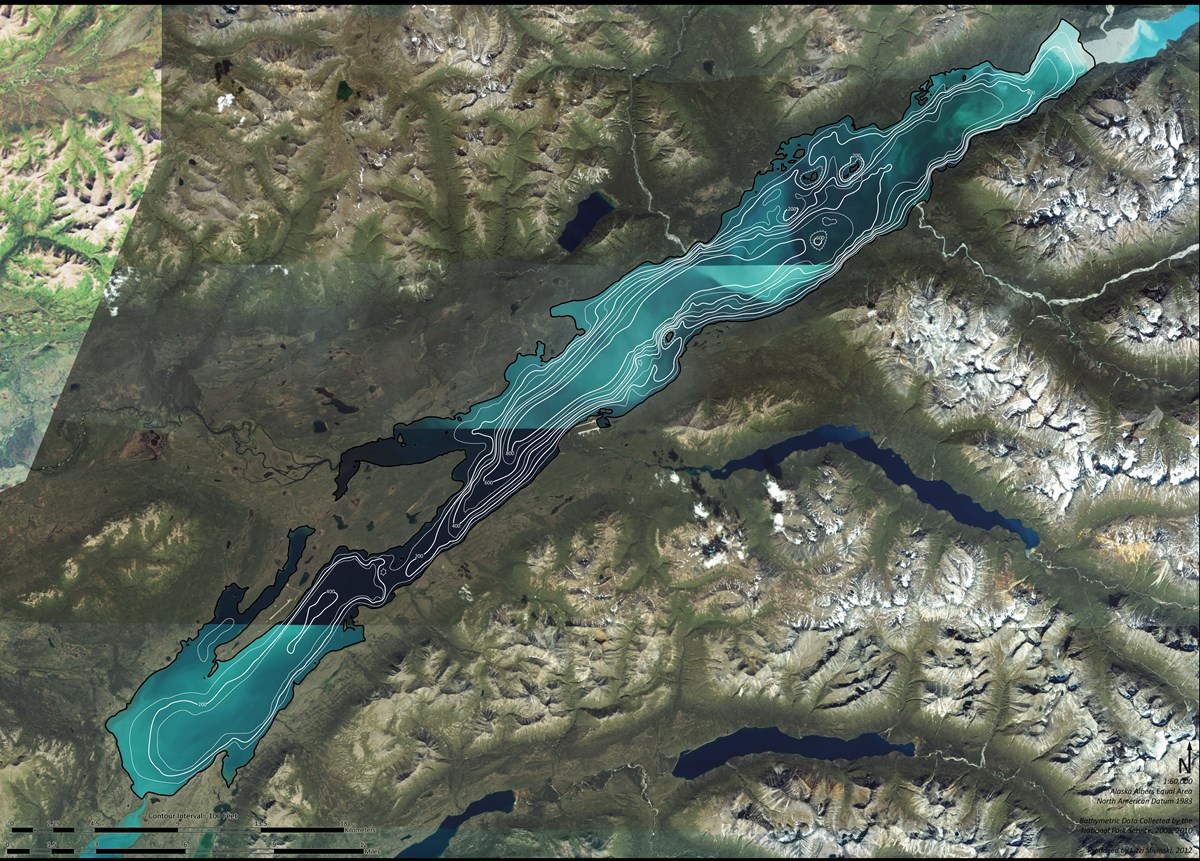 A map depicting the depth of Lake Clark