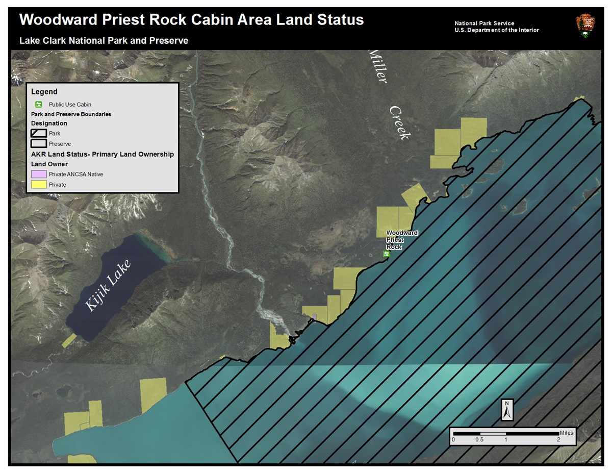 a map of the land status around Priest Rock Public Use Cabin