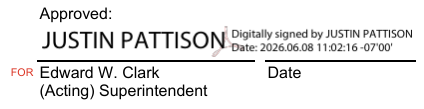 Screenshot of the Deputy Superintendent's signature on the most recent update to the compendium. Dated 6-8-26