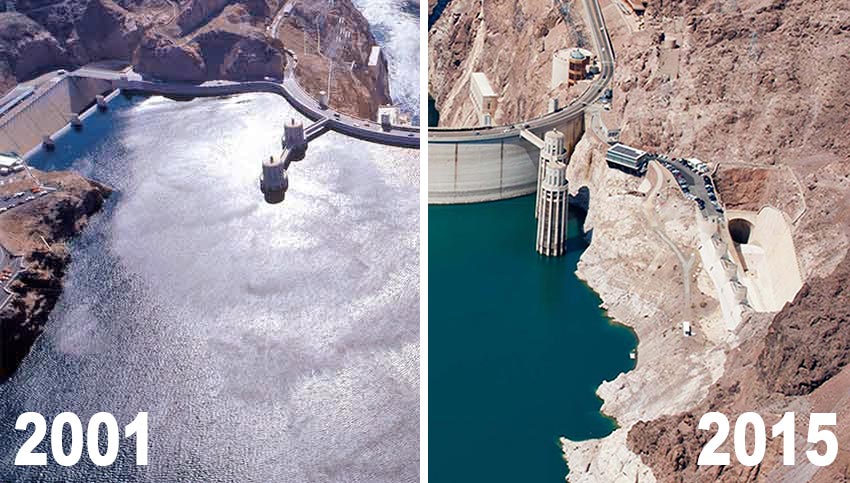 Lake Mead in 2001 and 2015