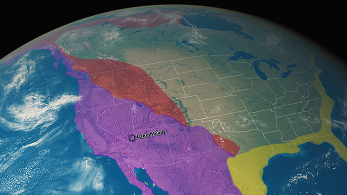 Map of North America, showing the peregrine falcon range.