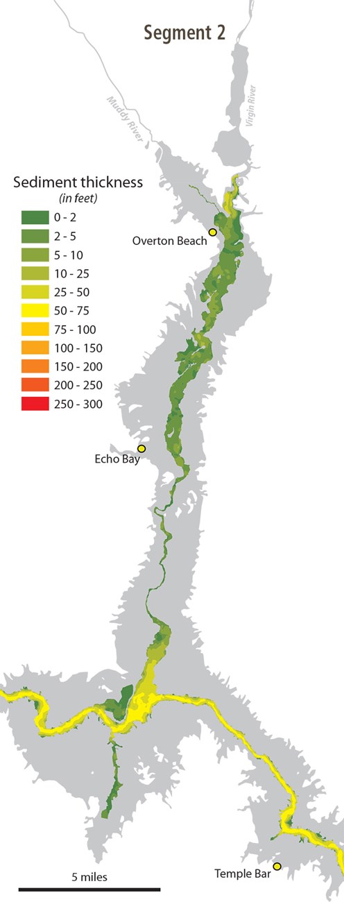 A sedimentation map zoomed in on the central part of Lake Mead.