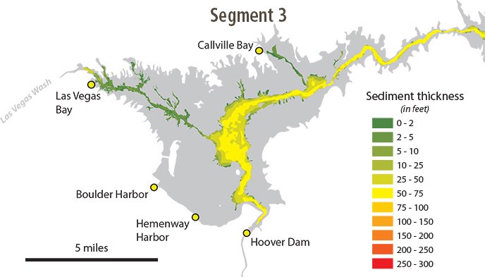 A sedimentation map zoomed in on the western part of Lake Mead.