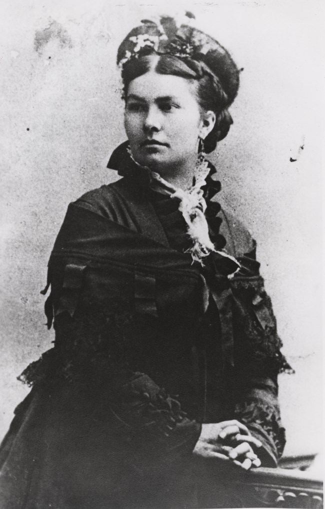 Historic black and white photograph of Christina McDonald from 1866