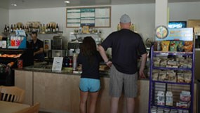 Visitors at the Lassen Cafe in the Kohm Yah-mah-nee Visitor Center