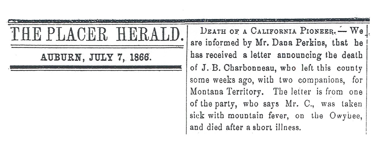 The Placer Herald, Auburn, July 7, 1866. Death of a California Pioneer