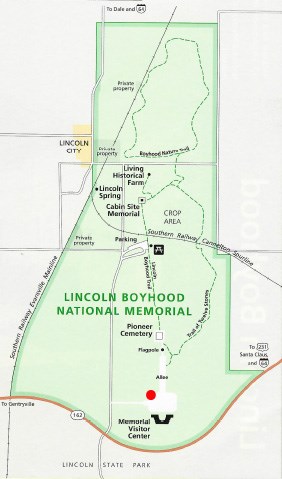 Map of park with red dot indicating location of designated first amendment location.