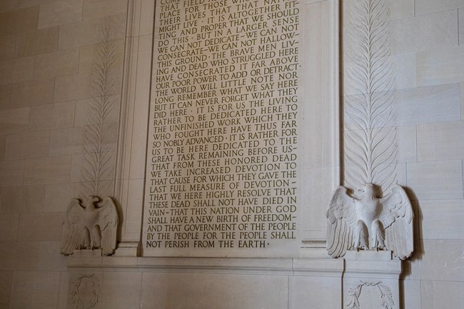 Lincoln's Gettysburg Address carved in the wall in the Lincoln Memorial.