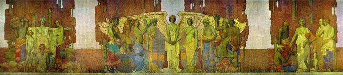 orange brown and gold mural