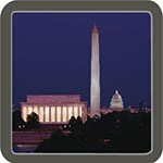 Lincoln Memorial, Washington Monument at night