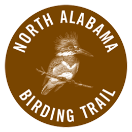 Brown logo with a white bird in the center and the words North Alabama Birding Trail around the edges