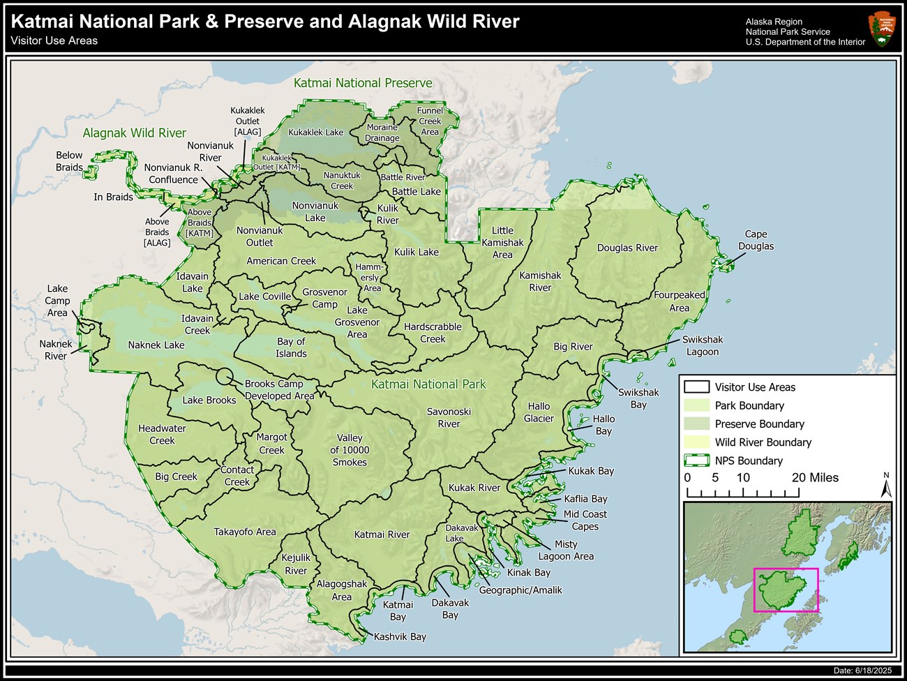 Katmai National Park and Preserve Visitor Use Area Map
