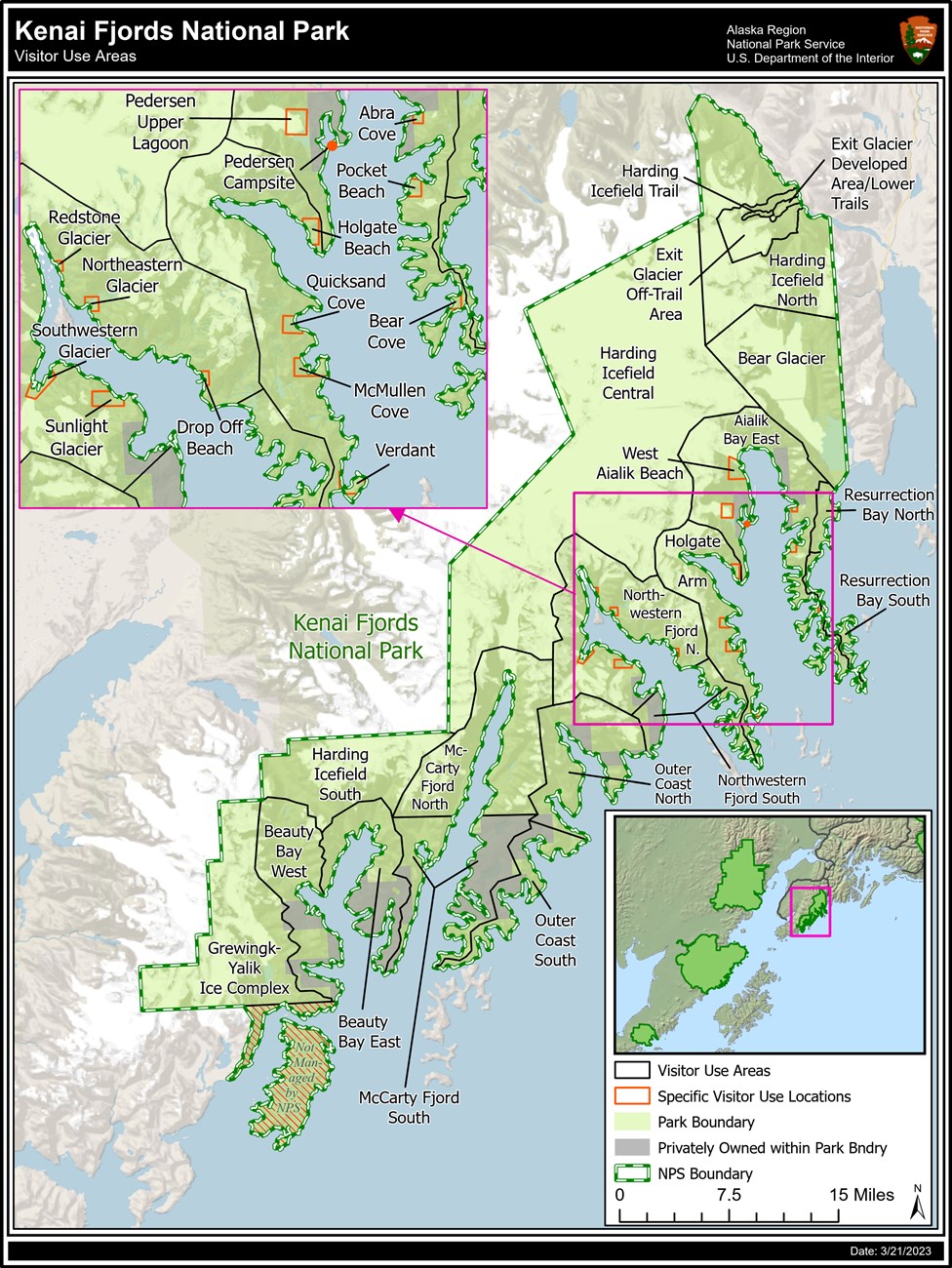 Visitor Use Area Map Kenai Fjords National Park