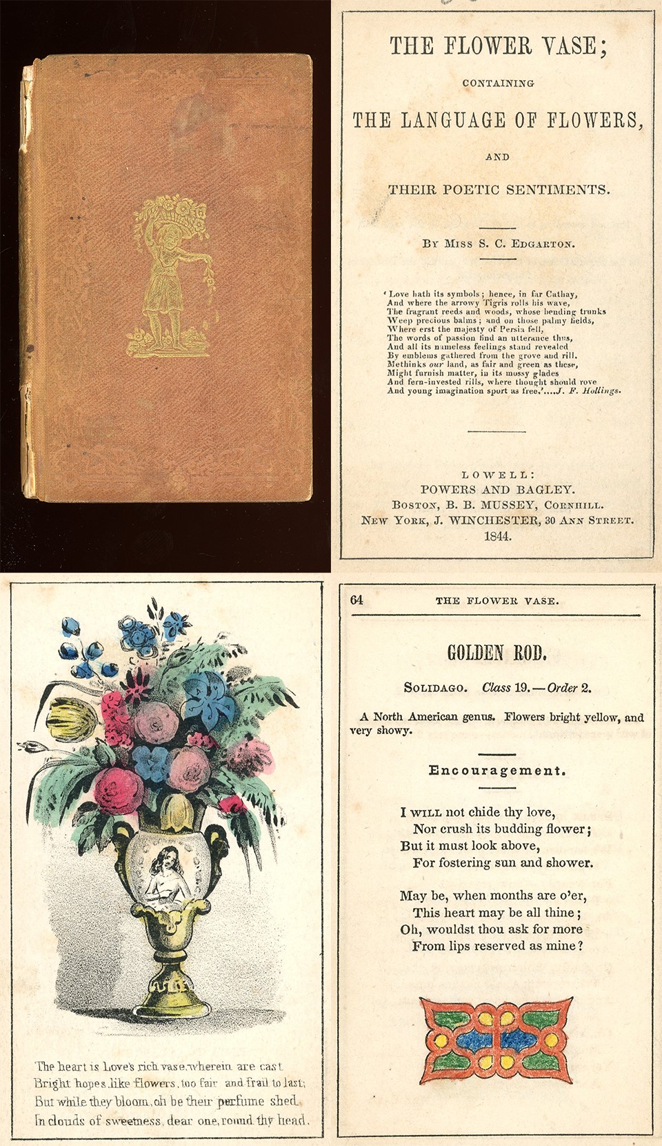 Cover and pages from an 1844 book titled 