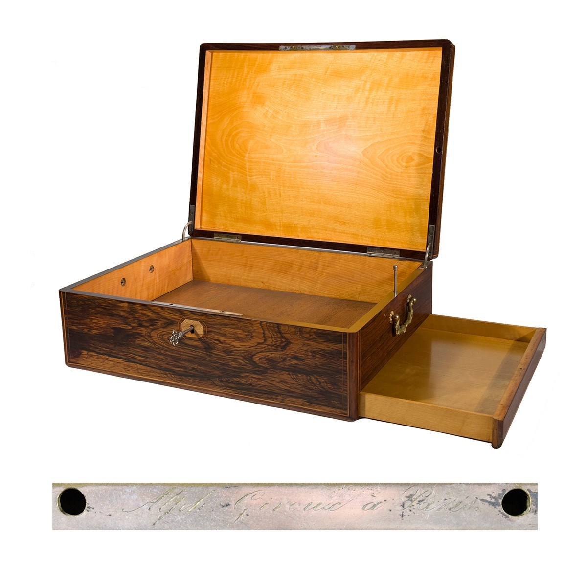 A luxury rosewood box with a concealed compartment, made by Alphonse Giroux, c. 1830s.