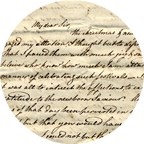 circular image of a cursive writing on paper