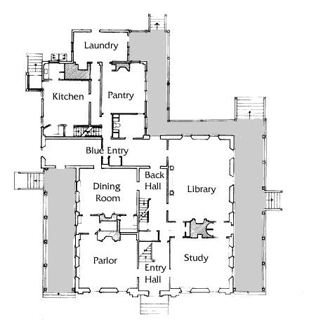 Plan of the first floor of the Vassal-Craigie-Longfellow House