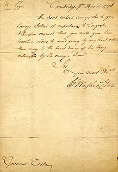 Manuscript letter dated Cambridge April 1776 and signed G Washington