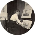 historic black and white photo of a woman painting