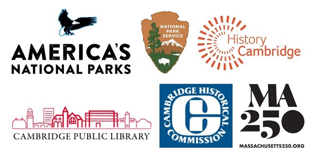 Logos for America's National Parks, National Park Service, History Cambridge, Cambridge Public Library, Cambridge Historical Commission, and MA 250