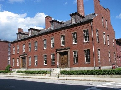 The exterior of the brick Kirk Street Agents House, now the administrative headquarters of Lowell National Historical Park