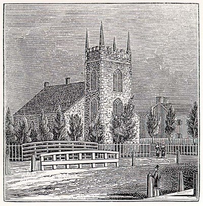 An illustration of St. Anne’s Episcopal Church, c. 1841