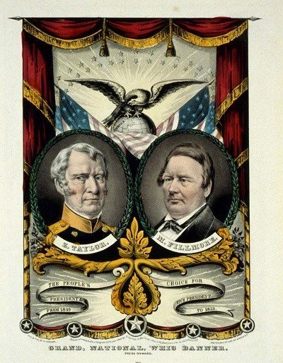 An illustration depicting Zachary Taylor and Millard Fillmore, the Whig party's 1848 ticket
