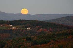 Moon rise over the hills in Vermont