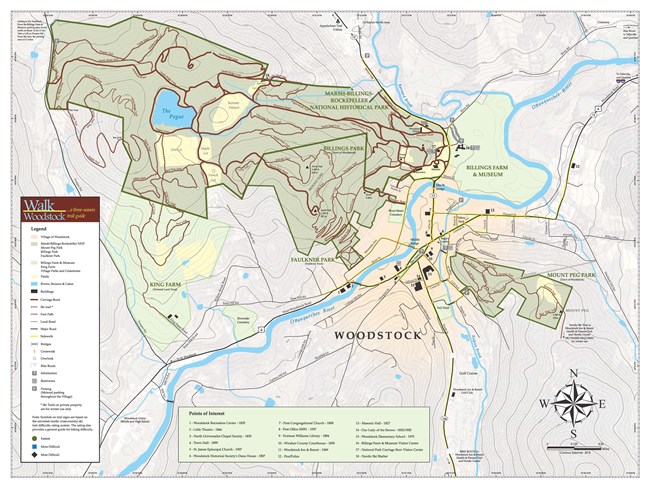 map of park and town of Woodstock Vermont