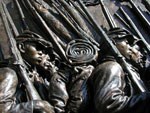 Detail of soldiers from the sculpted Shaw Memorial of the 54th Massachusetts Regiment.