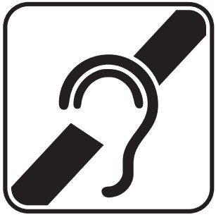 Ear with line diagonal through indicates universal Assistive Listening icon.