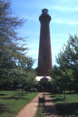 Currituck Beach Light Tower on a sunny day in North Carolina