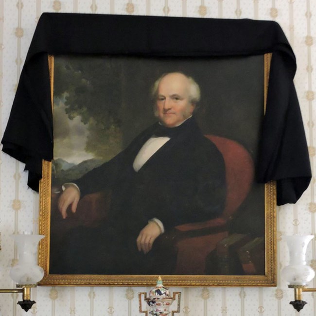 Martin's painting is covered with a shroud to commemorate the anniversary of his death.