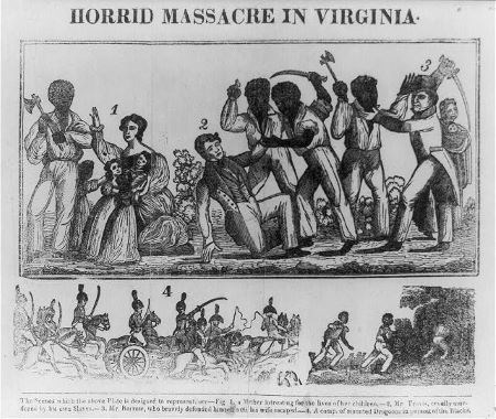 Engraving depicting uprising of enslaved people during Nat Turner's rebellion