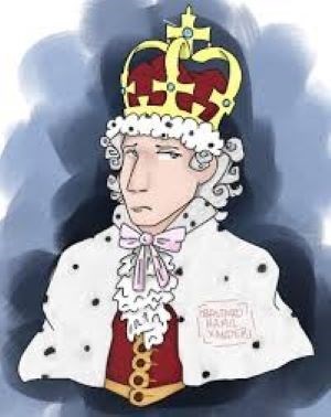 Cartoon of a king in fancy clothing wearing a crown
