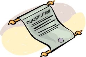 A colorized cartoon drawing of the U.S. Constitution