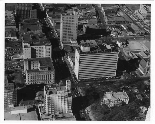 Historic aerial photo of high rise buildings in downtown Jackson