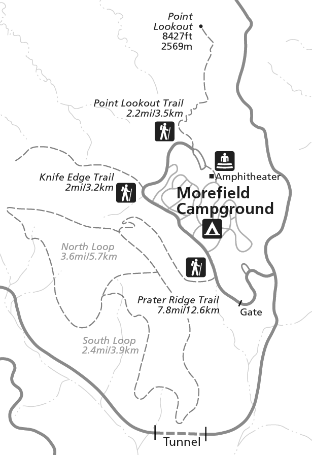 A map of trails in Morefield Canyon