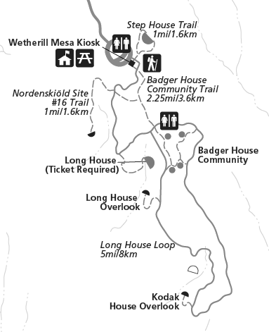 A map of trails on Wetherill Mesa