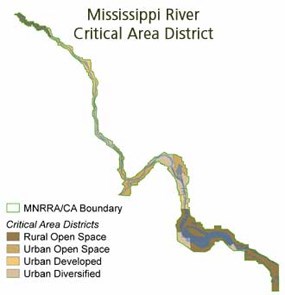 A map showing the Mississippi's critical Area District.