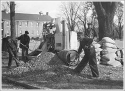 WPA workers repairing a sidewalk at the Upper Post, 1939.