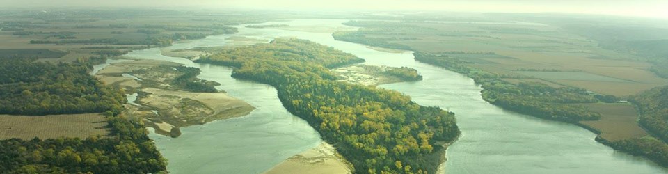 View of Goat Island looking downriver from the air.